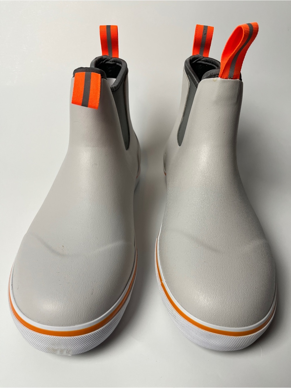 Men's Furian Sz 11 Slip-On Chelsea Rain Boota in Light Gray with Orange Accents